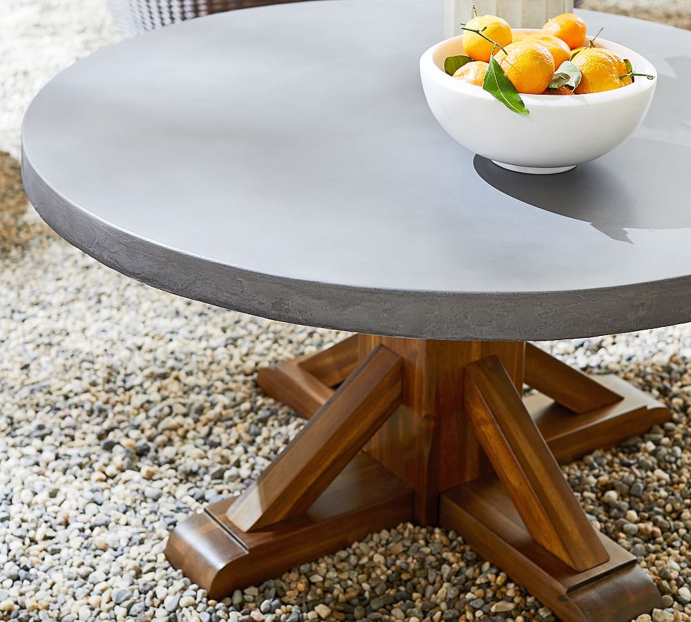 Abbott Concrete & FSC® Acacia Round Outdoor Coffee Table Pottery Barn