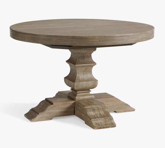 banks round pedestal extending dining table