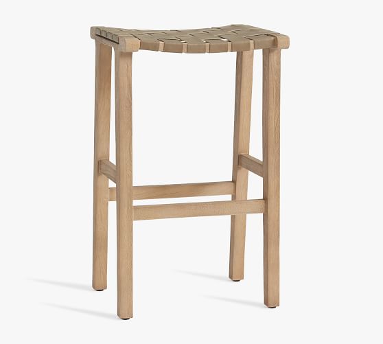 Fenton Woven Backless Leather Bar & Counter Stools Pottery Barn