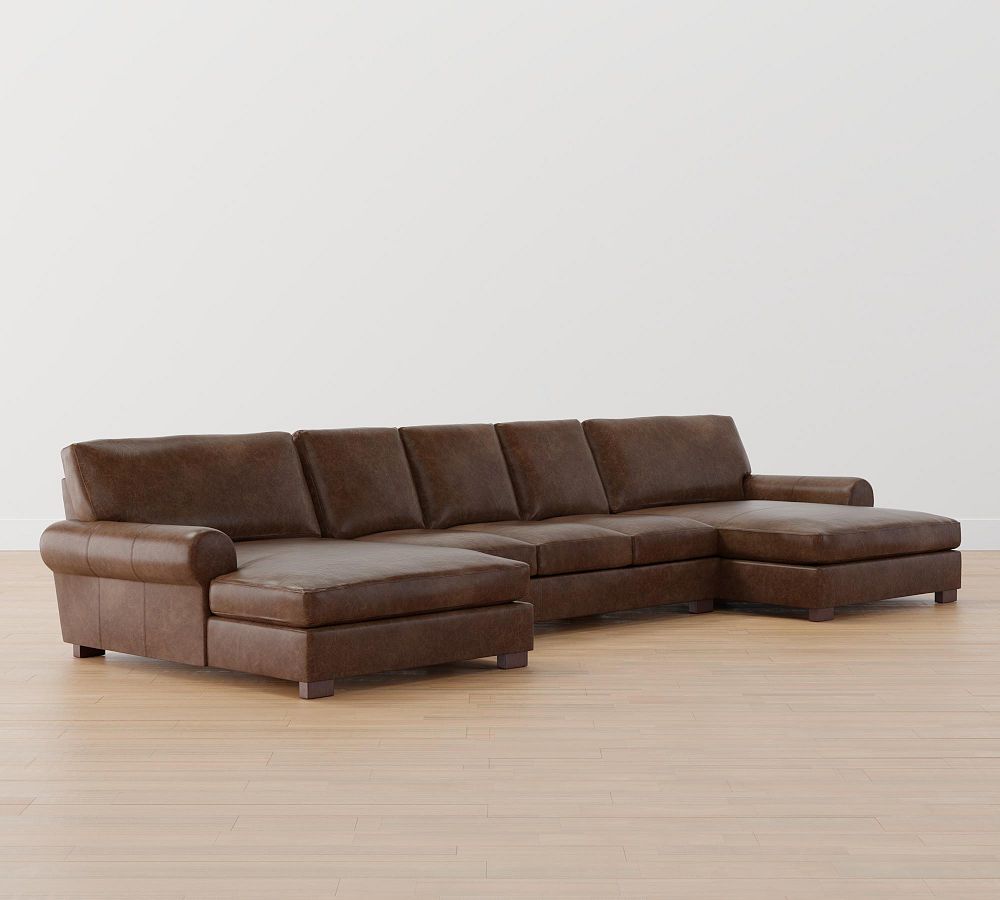 Turner Roll Arm Leather UShaped Double Chaise Sectional Pottery Barn