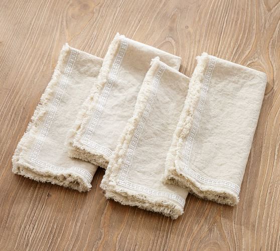 Sayulita Border Fringe Linen/Cotton Napkins - Set of 4