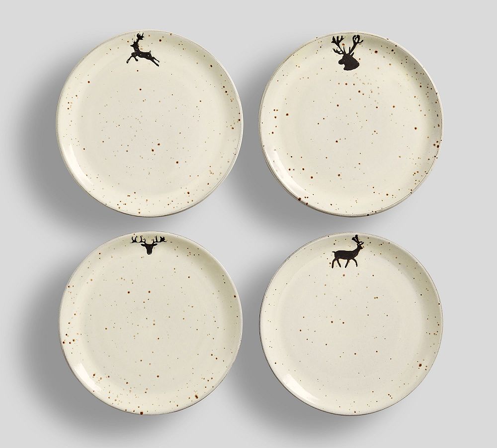 Rustic Reindeer Terracotta Dinner Plates Set of 4 Pottery Barn
