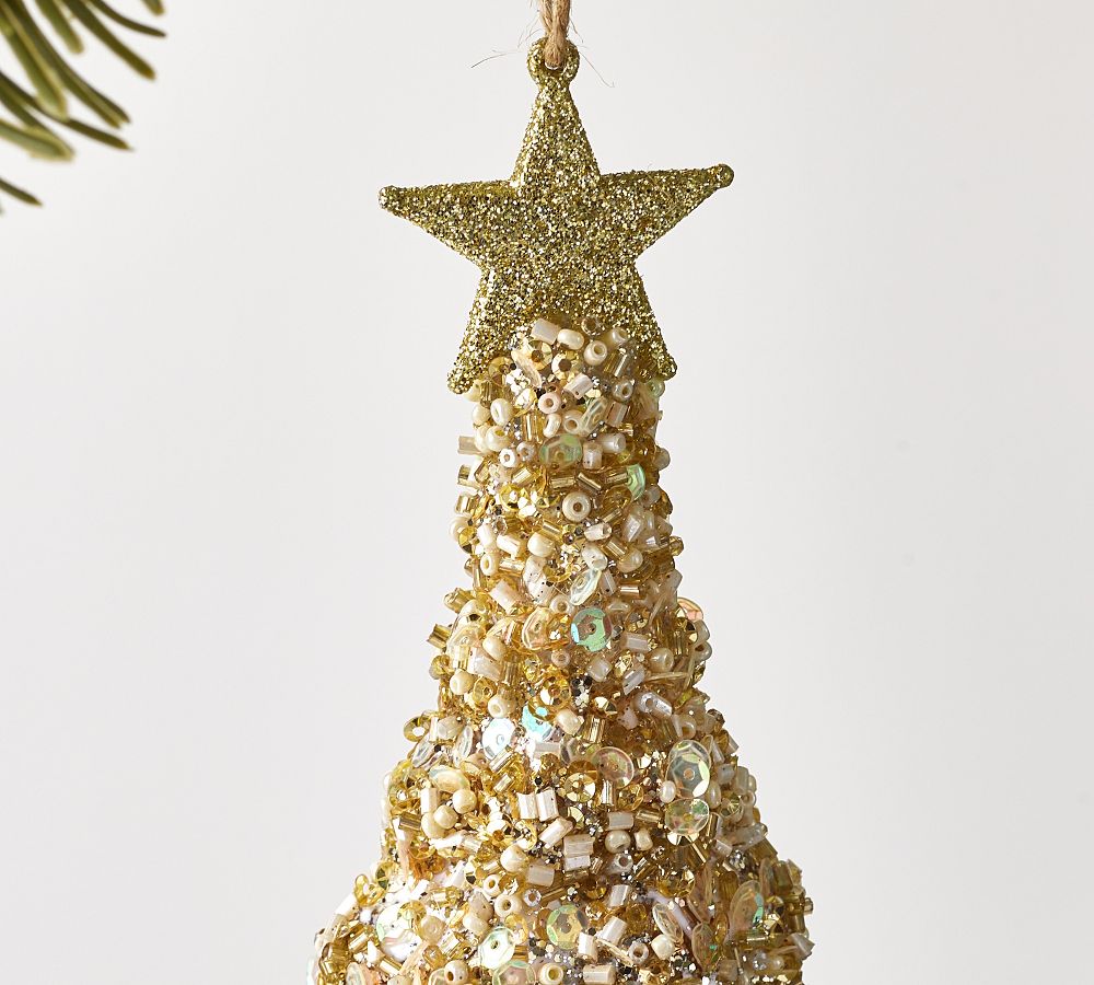 White Glitter Mercury Glass Tree Ornament Pottery Barn