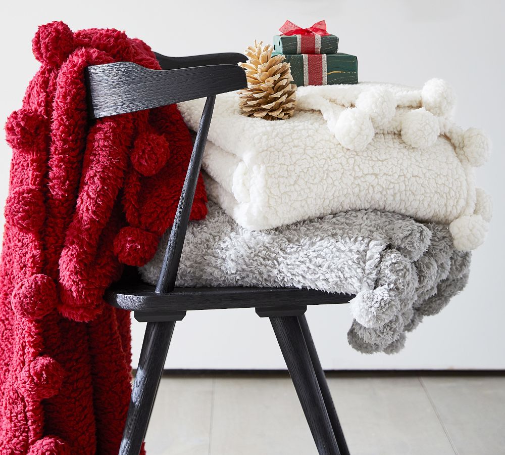 Cozy Pom Pom Sherpa Throw Pottery Barn