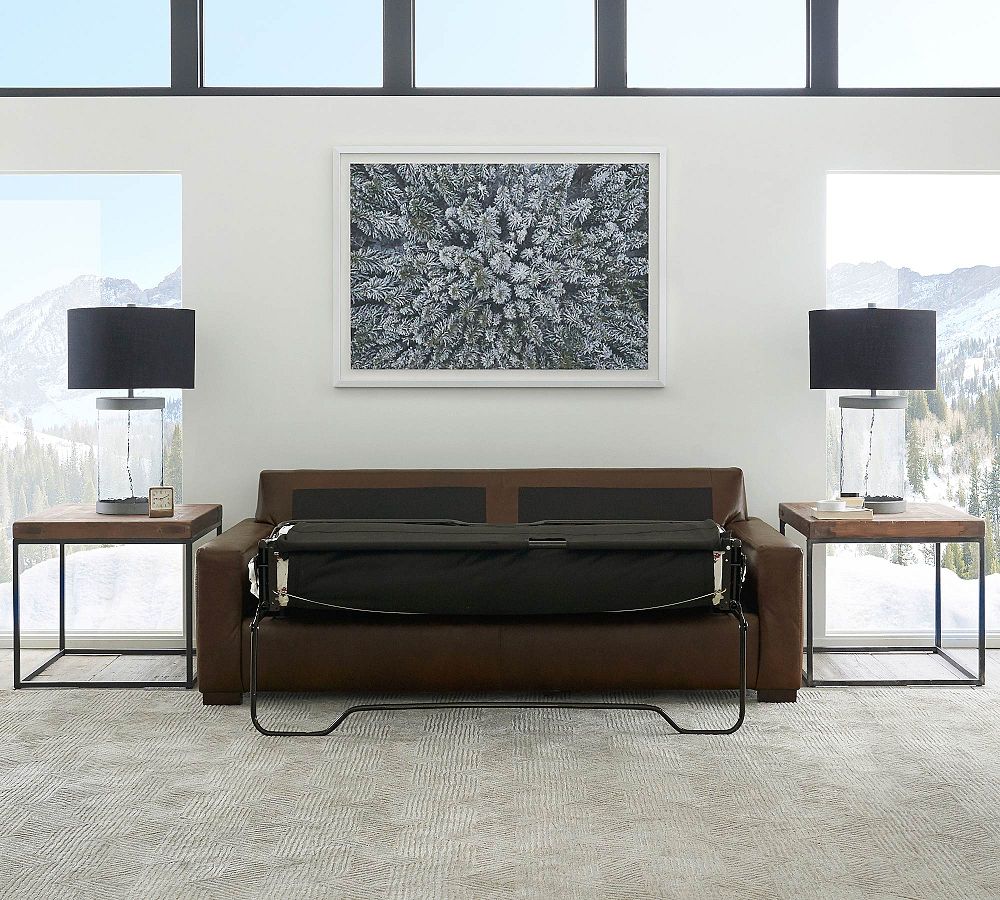 Turner Square Arm Leather Sleeper Sofa Pottery Barn