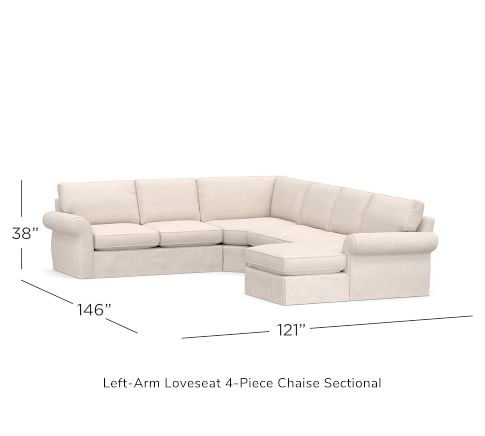 Pearce Roll Arm Slipcovered Left Arm 4-Piece Wedge Sectional, Down ...