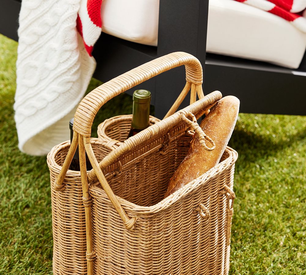 Handwoven Wicker Picnic Basket & Wine Caddy Pottery Barn