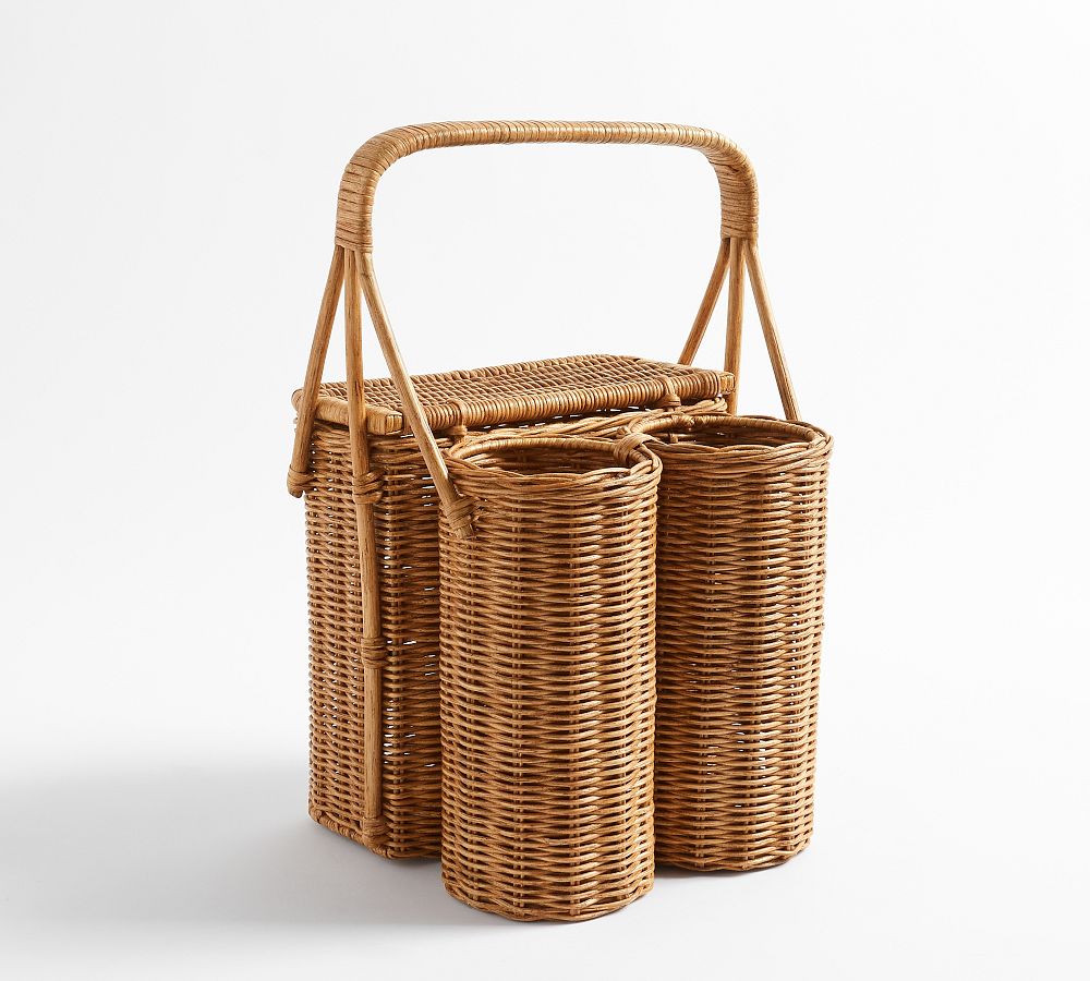 Handwoven Wicker Picnic Basket & Wine Caddy Pottery Barn