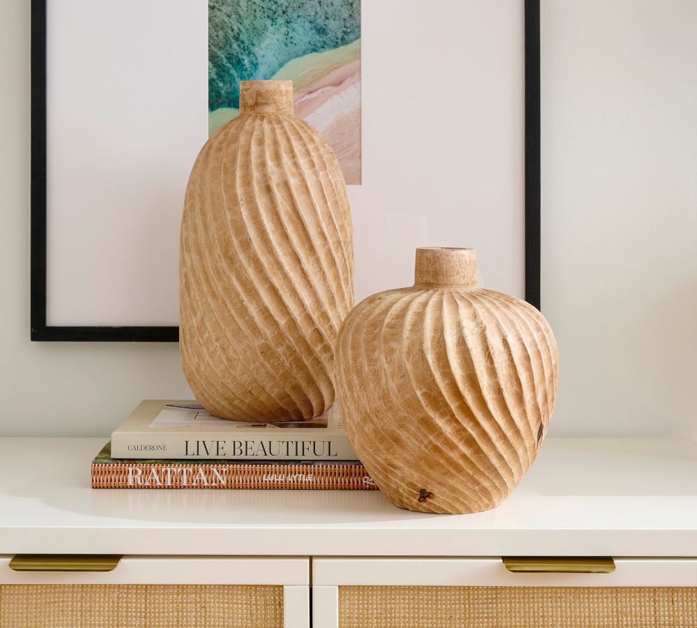 HandCarved Twisted Wood Vases Pottery Barn