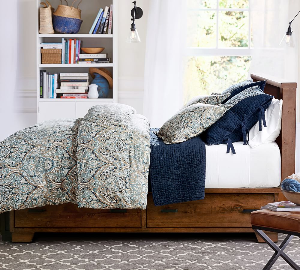 Blue Mackenna Paisley Percale Patterned Duvet Cover & Sham | Pottery Barn