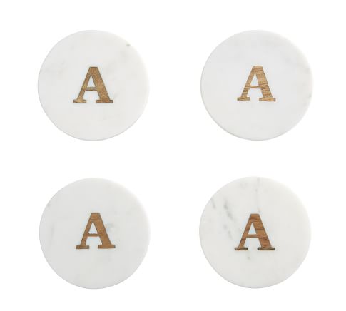 Alphabet Marble & Wood Coasters, Set of 4 - A
