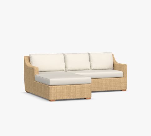 Hampton All-Weather Wicker 2-Piece Loveseat Chaise Sectional with Cushion (1 RA Loveseat + 1 LA Single Chaise), Sand