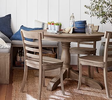 weathered round dining table