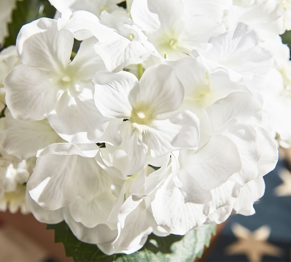 Faux Snowball Hydrangea Flower Arrangement In Wood Planter Pottery Barn