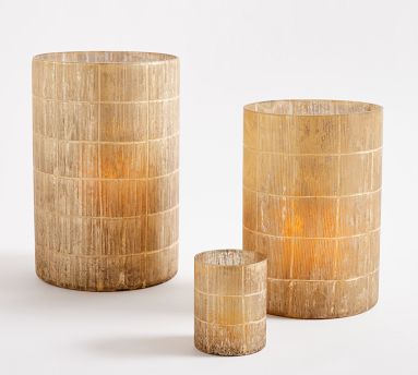 Linen Textured Glass Hurricane Candleholder | Pottery Barn