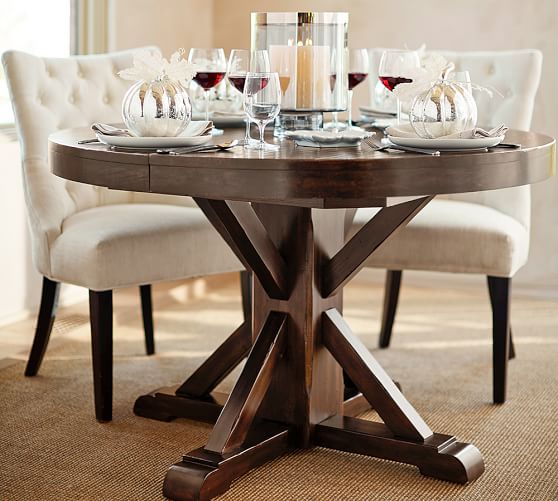 pottery barn round glass dining table