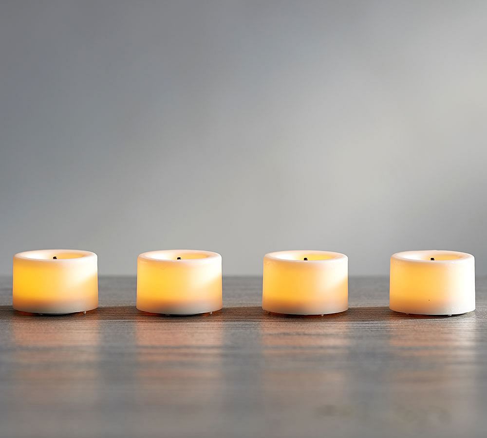 Stolpe Botanik Raffinaderi Flameless Outdoor LED Tealight Candles - Set of 4 | Pottery Barn