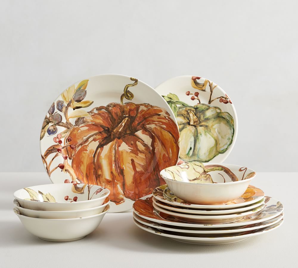 Harvest Pumpkin Stoneware 12-Piece Dinnerware Set | Pottery Barn