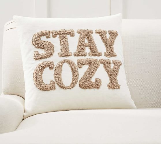 Stay Cozy Teddy Faux Fur Applique Pillow Cover