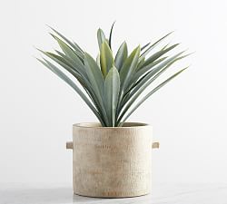Faux Potted Faded Striped Agave Plant