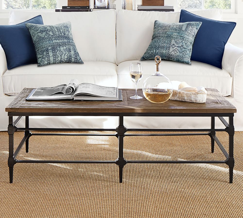 pottery barn wood and iron coffee table