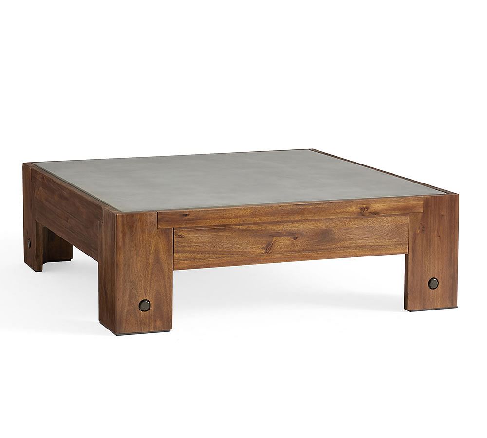 Abbott Concrete & FSC® Acacia Chunky Leg Coffee Table, Brown Pottery Barn