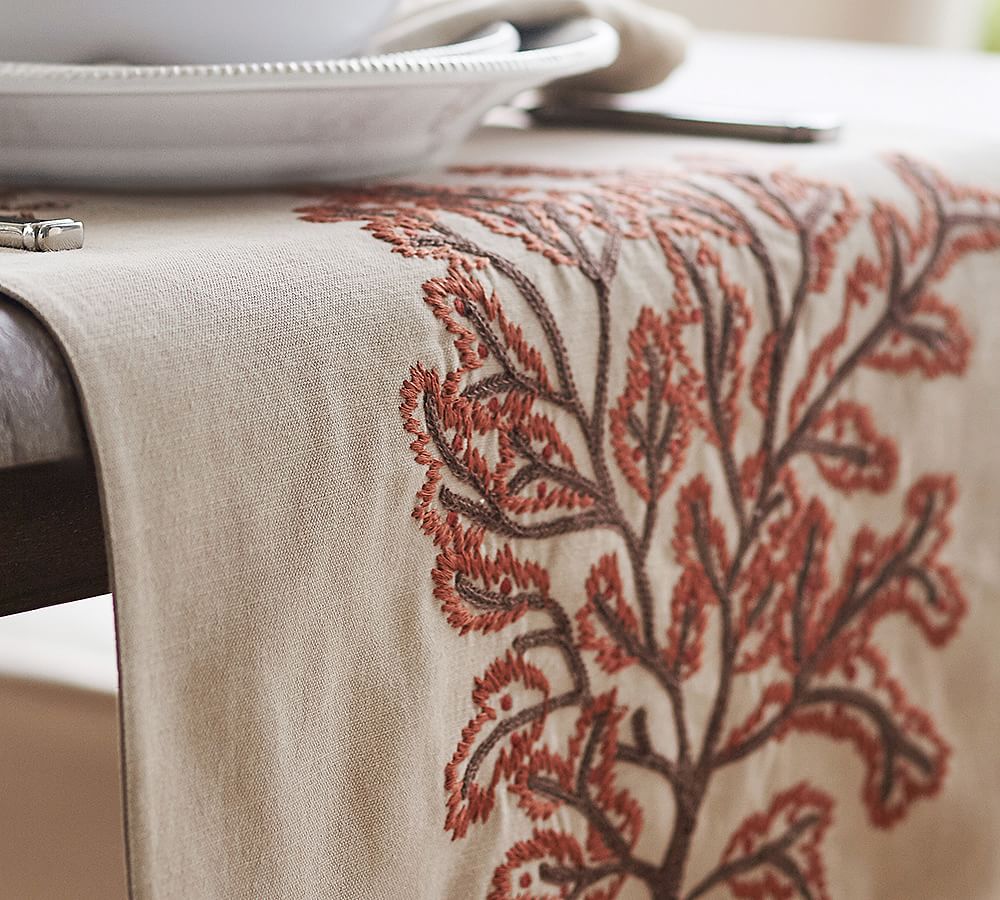 Embroidered Coral Table Runner Pottery Barn