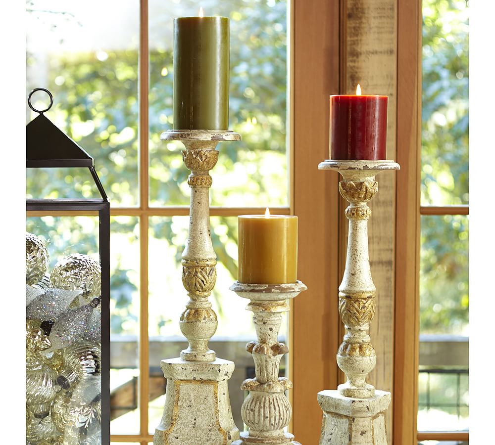 White & Gold Pillar Holders Candle Holder Pottery Barn