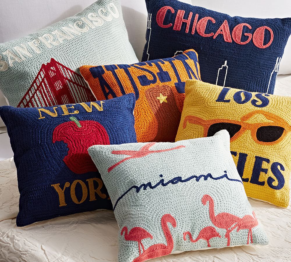 New York City Crewel Embroidered Decorative Pillow Pottery Barn