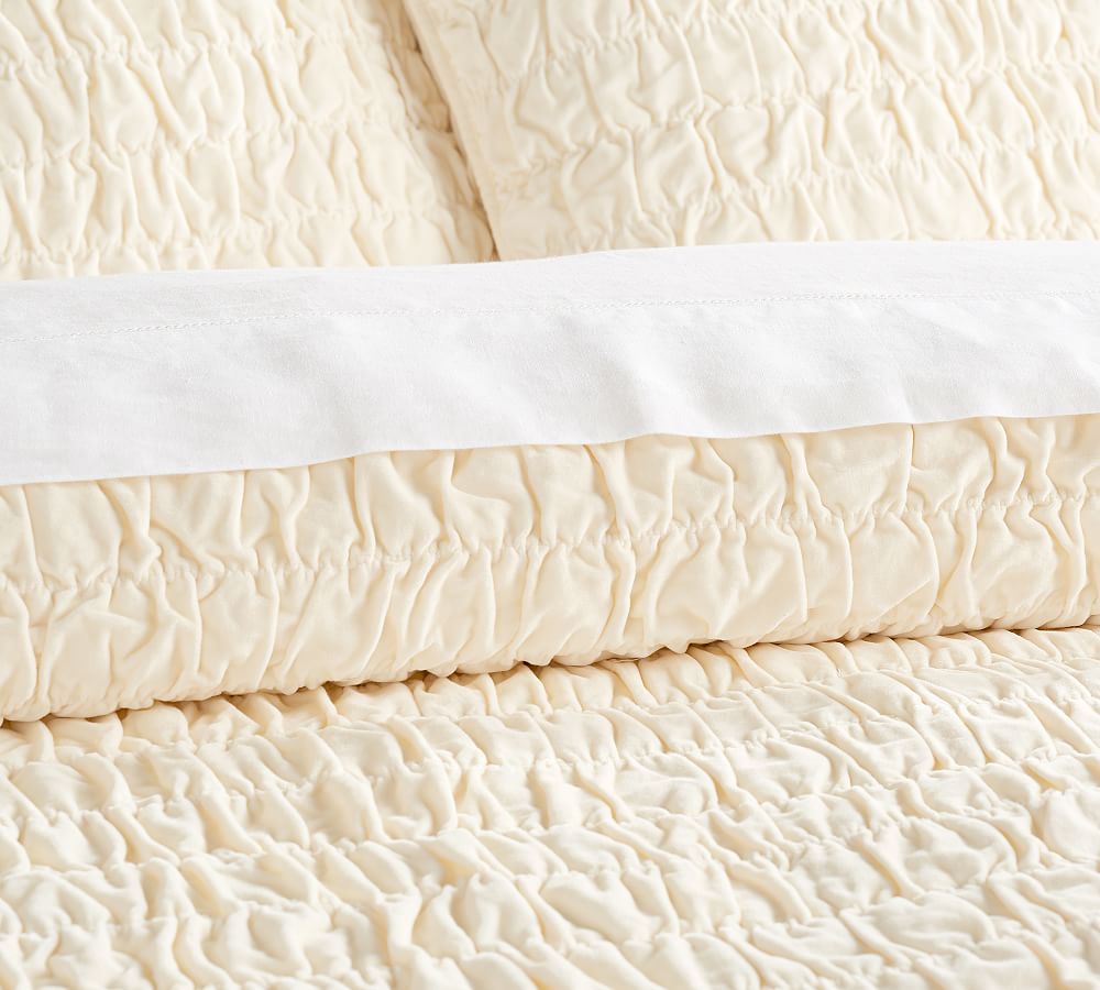 Ivory Ruched Velvet Coverlet & Sham Pottery Barn
