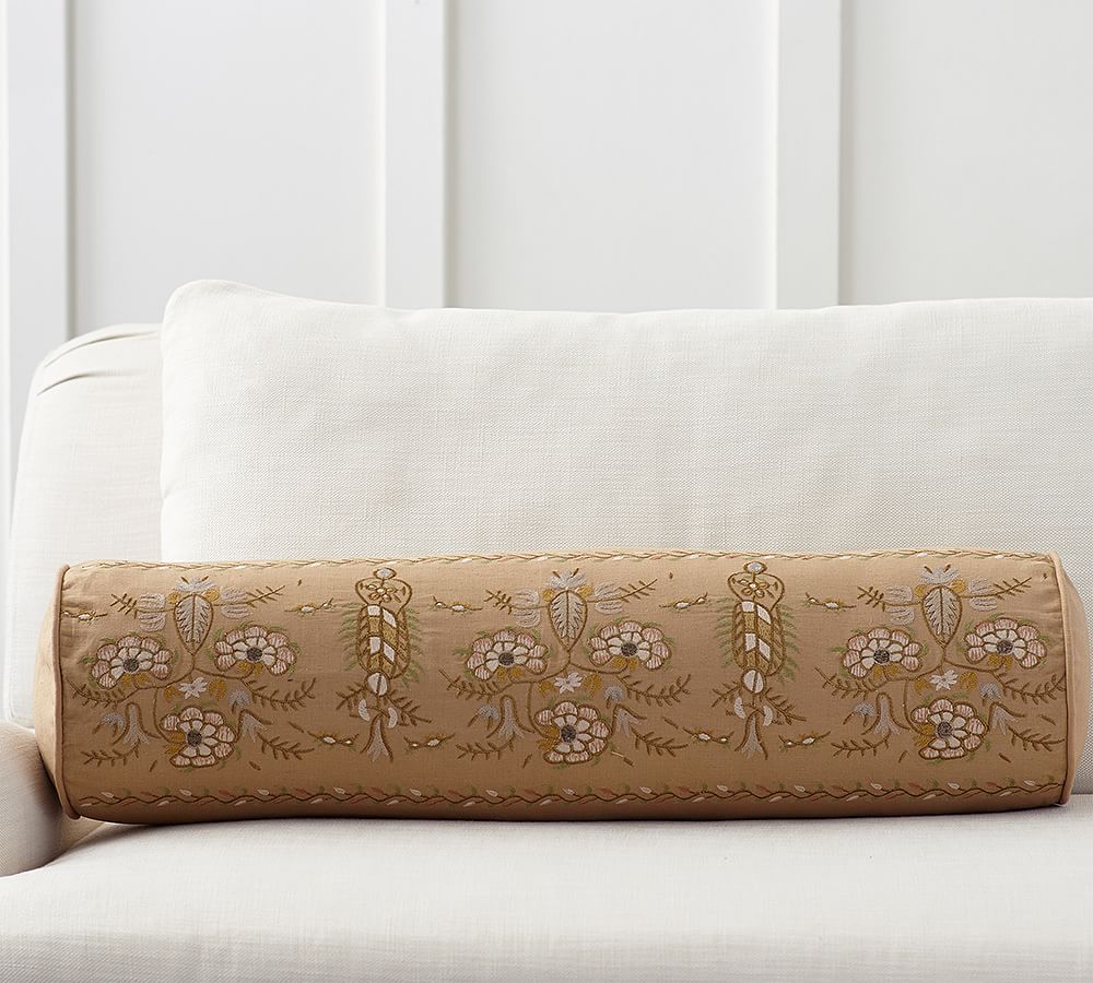 Regina Embellished Bolster Decorative Pillow Cover Pottery Barn