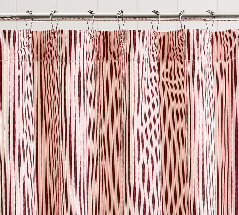 Ticking Stripe Ruffle Cotton Shower Curtain Pottery Barn