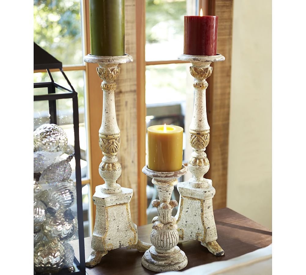 White & Gold Pillar Holders Candle Holder Pottery Barn