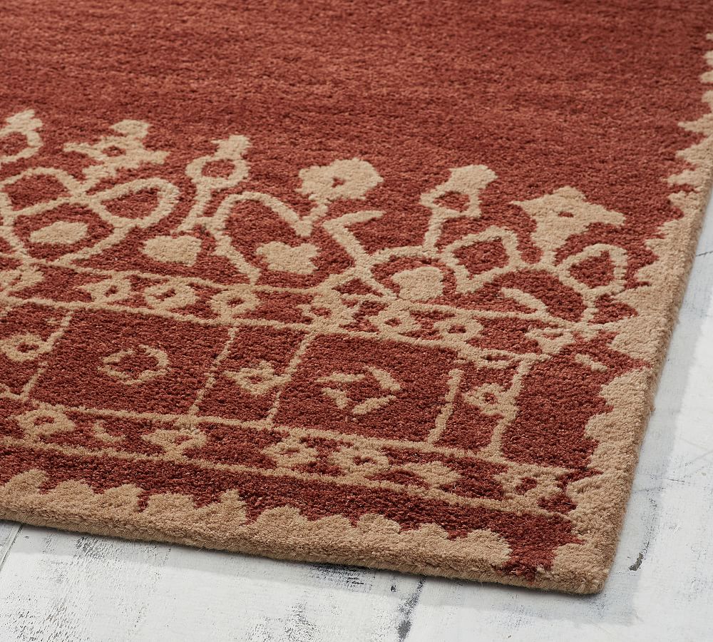Terra Cotta Desa Bordered Wool Rug Patterned Rugs Pottery Barn