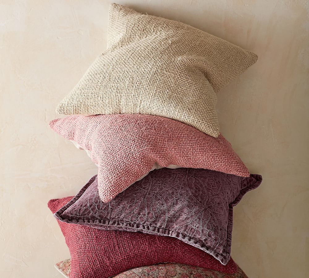 Faye Textured Linen Pillow Cover Straw Pottery Barn