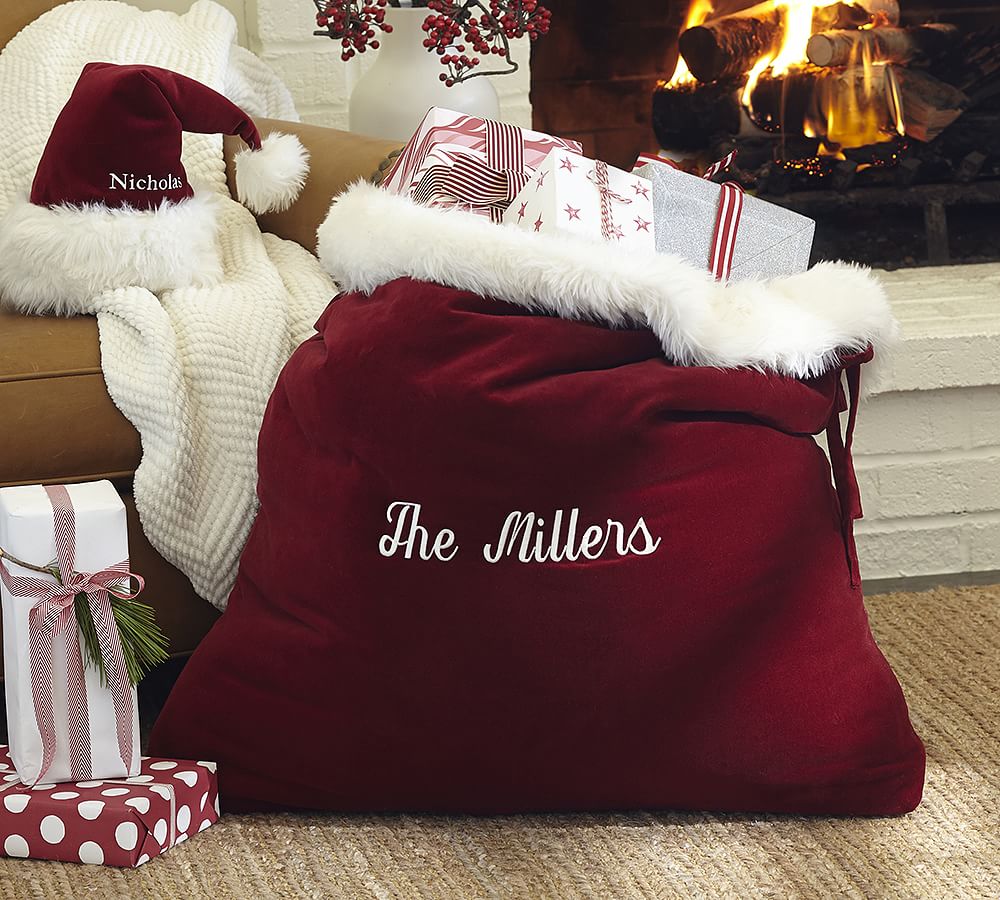 Santa Claus Velvet Hat & Bag | Pottery Barn