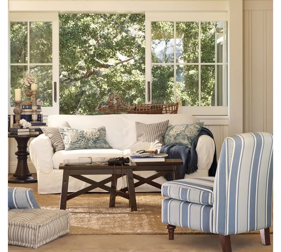 Twill Separate Seat Tailored Loose-Fit Slipcover | Pottery Barn