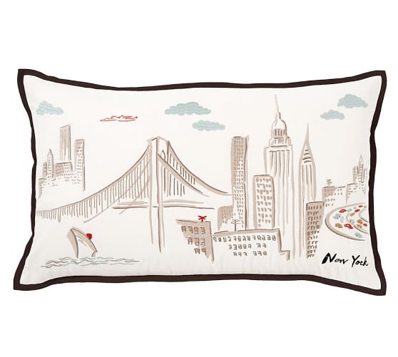 New York City Embroidered Lumbar Decorative Pillow Cover Pottery Barn
