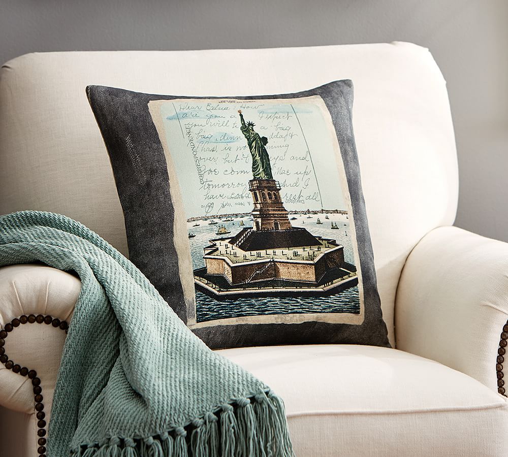 New York Postcard Print Decorative Pillow Cover Pottery Barn