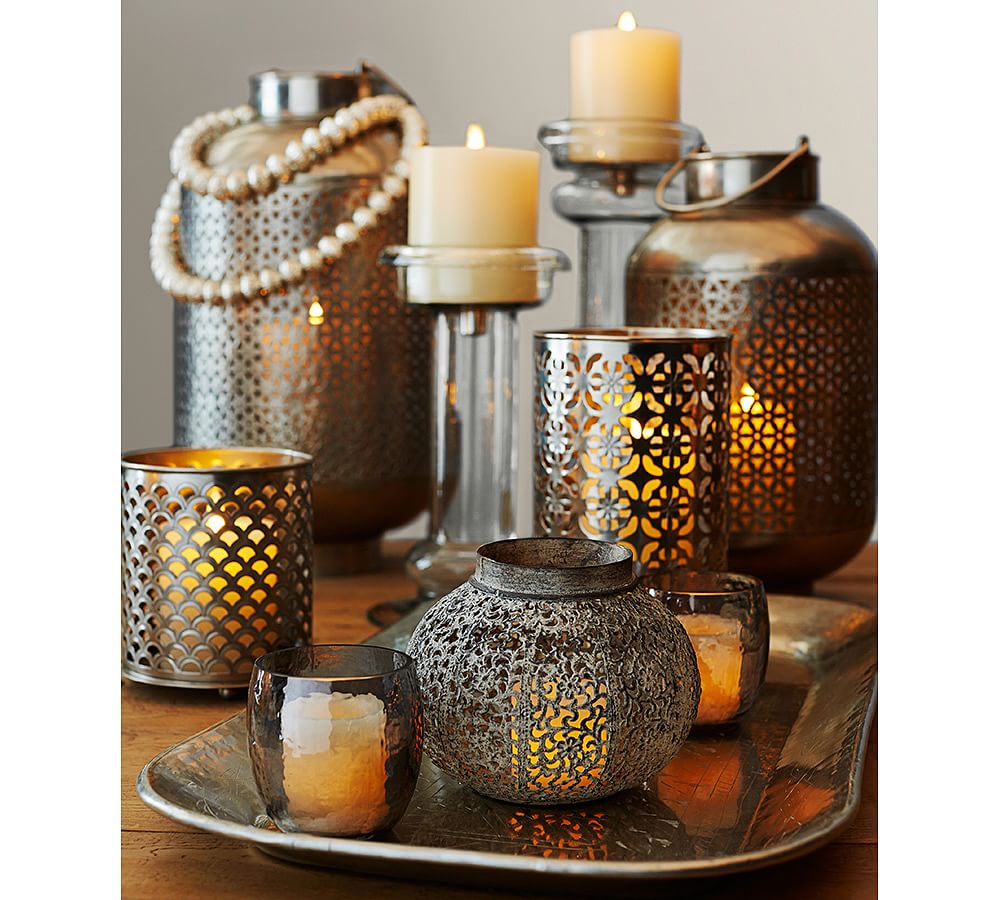 Luna Antique Silver Finish Hurricanes Candle Holder Pottery Barn