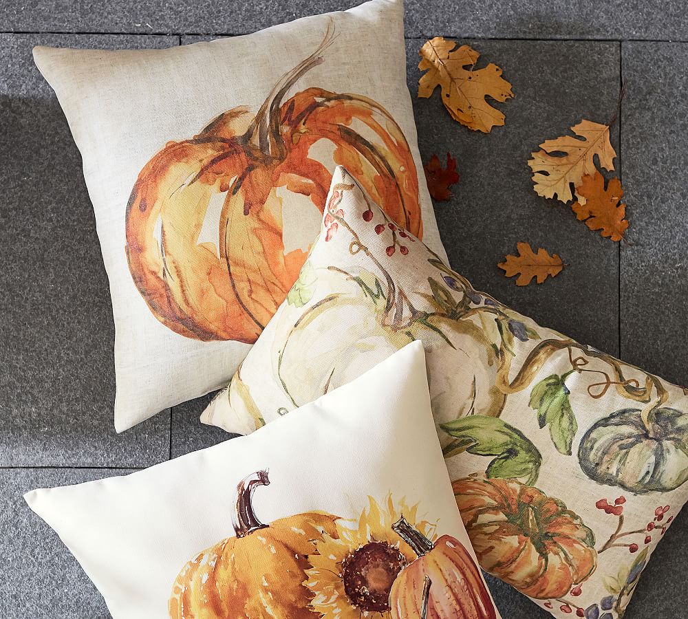 Painted Pumpkin Patch Outdoor Throw Pillow | Pottery Barn