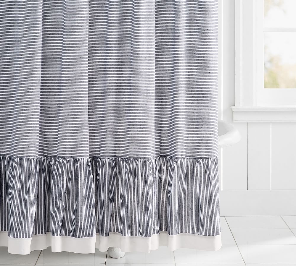 Mini Stripe Ruffled Shower Curtain | Pottery Barn