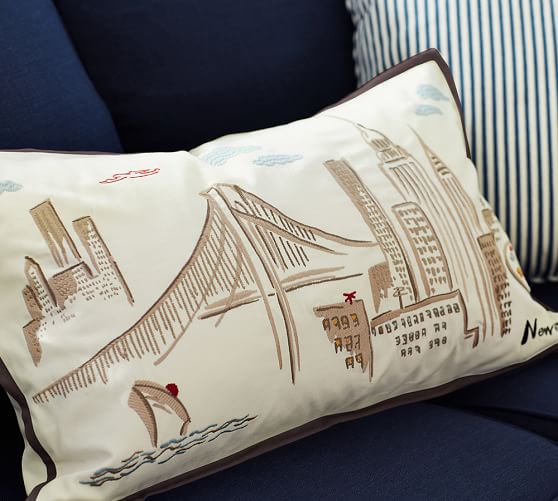 New York City Embroidered Lumbar Decorative Pillow Cover Pottery Barn