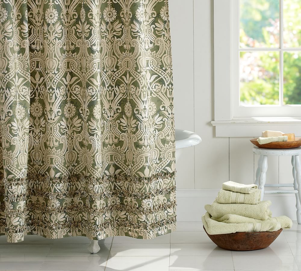 Lorraine Ruffle Percale Shower Curtain Pottery Barn