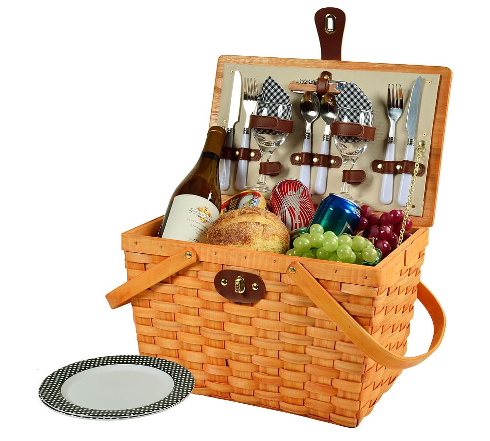 Americana Woven Wood Picnic Basket, Set for 2 Pottery Barn