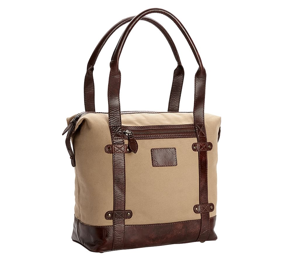 Saddle Leather & Canvas Tote Bag 