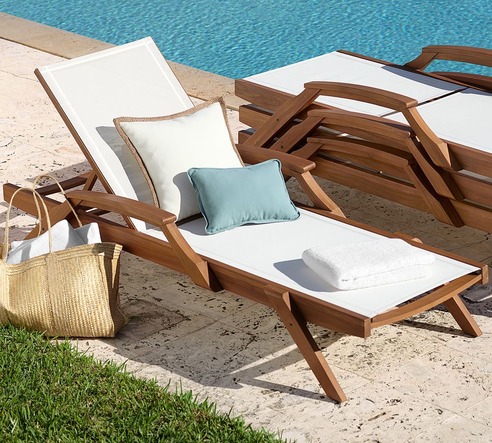 Hampstead Teak Mesh Stacking Outdoor Chaise Lounge, Honey Set of 2