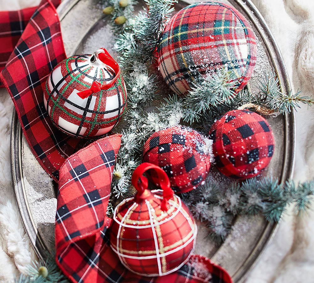 Plaid Ribbon Garland Christmas Tree Decorations Pottery Barn