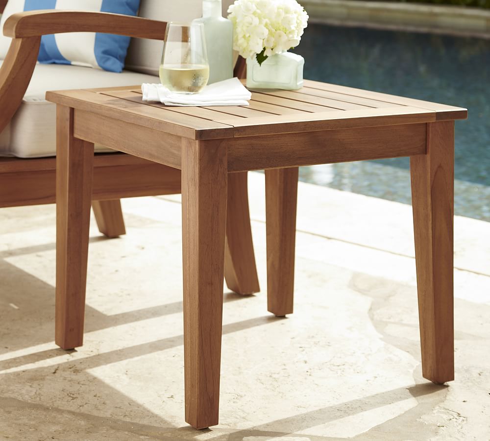 Hampstead Teak Outdoor Side Table - Honey | Pottery Barn