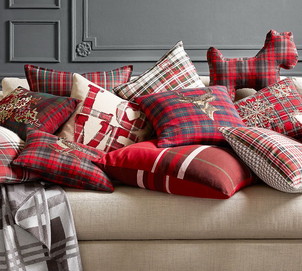 Jeweled Bird Plaid Decorative Pillow Cover Pottery Barn